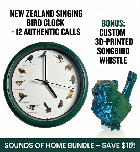 New Zealand Singing Bird 25cm Wall Clock - 12 Authentic Bird Calls