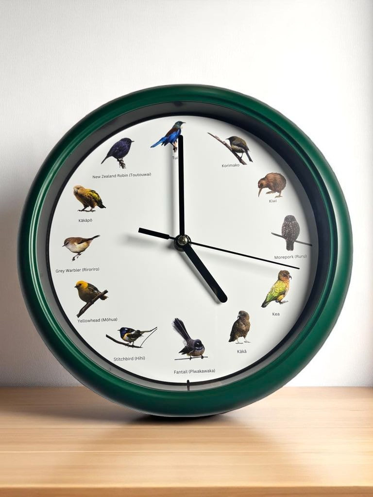 New Zealand Singing Bird 25cm Wall Clock - 12 Authentic Bird Calls