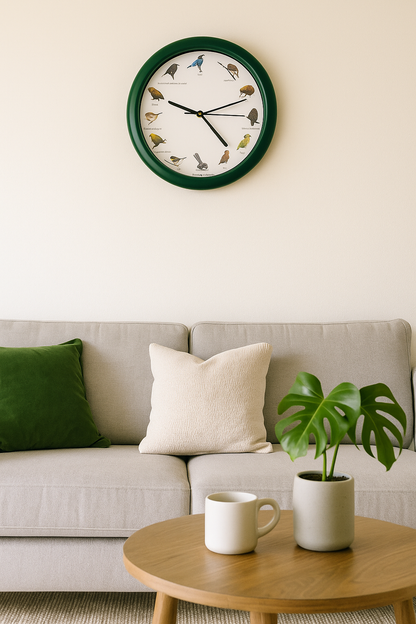 New Zealand Singing Bird 25cm Wall Clock - 12 Authentic Bird Calls