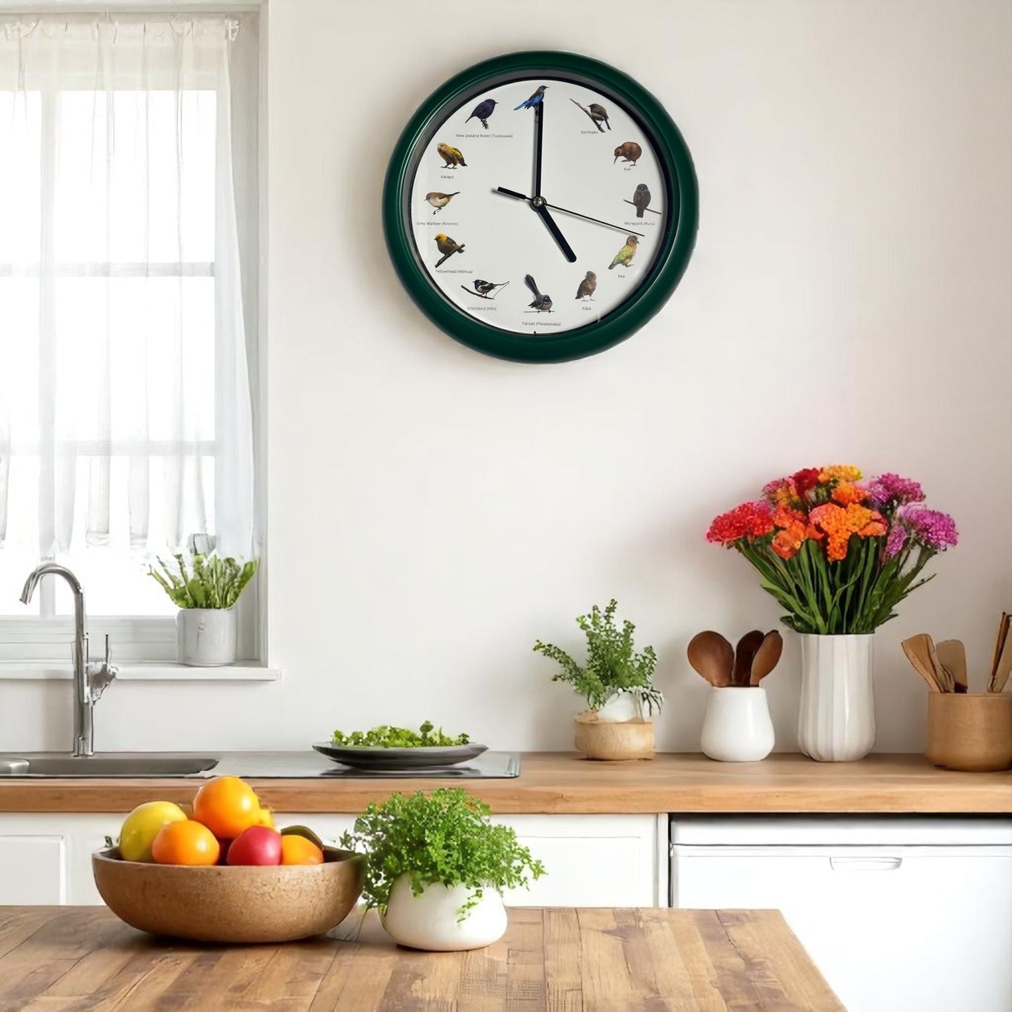 New Zealand Singing Bird 25cm Wall Clock - 12 Authentic Bird Calls