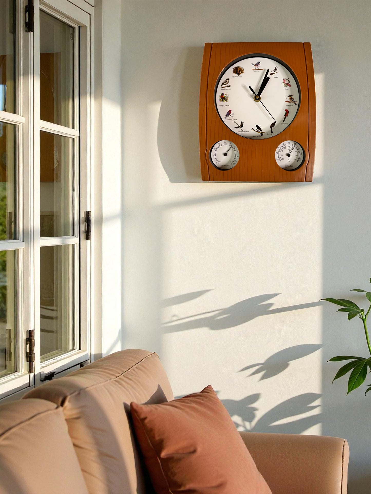 Australian Bird Song 20cm Clock – 12 Hourly Calls Humidity & Temperature