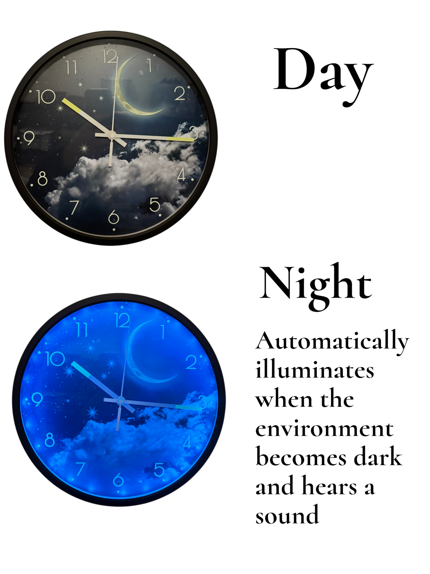 Southern Cross Night Light Wall Clock 30cm – Silent, Sound-Activated LED Night Clock