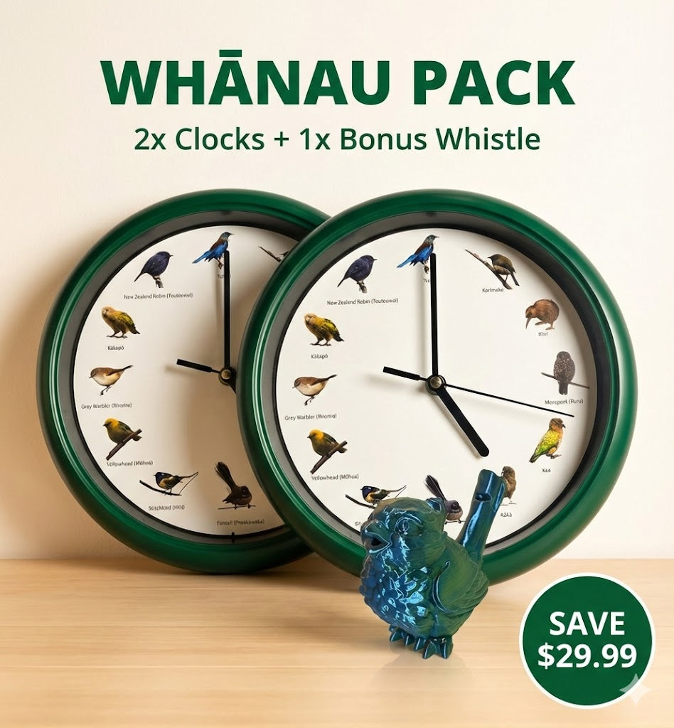 New Zealand Singing Bird 25cm Wall Clock - 12 Authentic Bird Calls